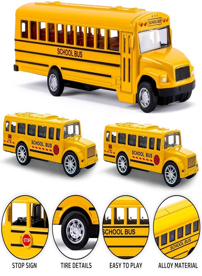 FANELEQU 3 Pack Pull Back School Bus Playset, Die-cast Metal Toy Vehicles with Bright Yellow for Boys Girls Kids Toddlers - Image 2